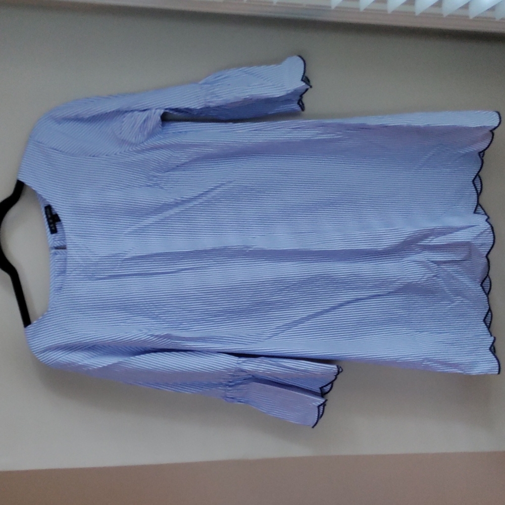 Blue and White Striped Mid-Sleeve T-Shirt Dress